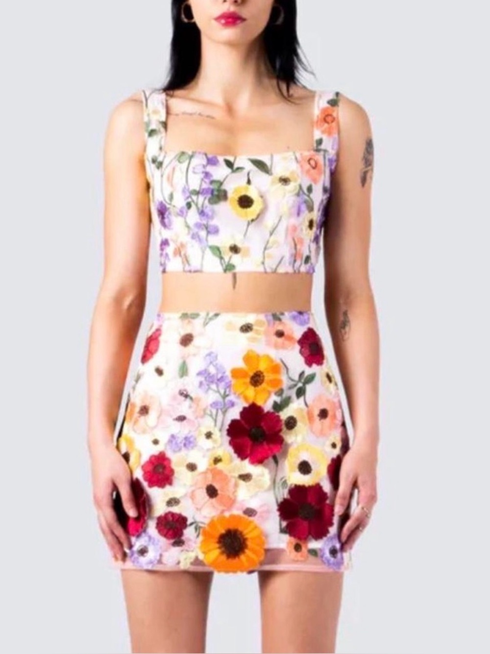 Finesse Floral Print Sheer 3D Flower Overlay Mini Skirt Size XS #easter #summer